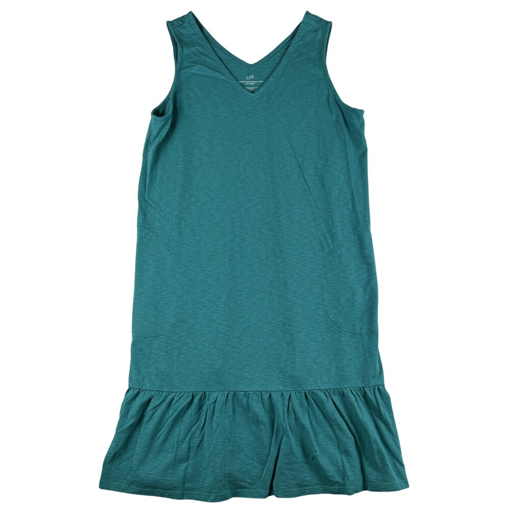 J. Jill Dress Womens Medium Green Flounced Hem Double V-Neck Tank Knit Pockets